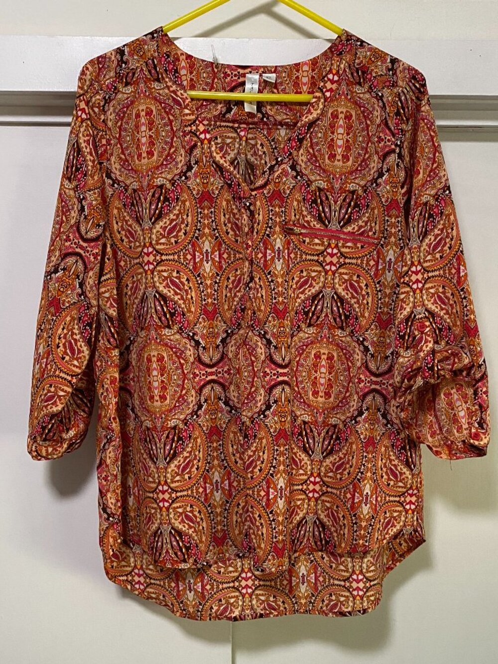 Tacera, multi-colored 3/4 length sleeve blouse, size XL